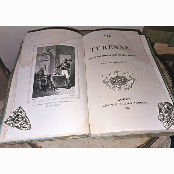 Antique 1856 French Gilded Cartonnage Book Decorative Gilt Romantic Cardboard - Picture 7 of 10